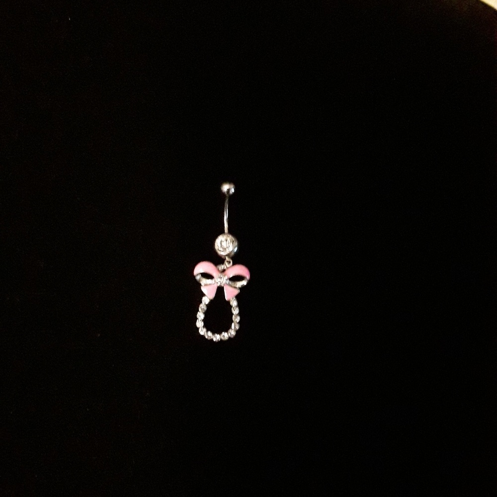 Belly ring Hot Pink Bow with Rhinestone Accents